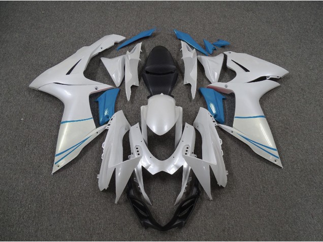 Pearl White and Light Blue 11-24 GSXR 600-750 Motorcycle Fairing Pearl White and Light Blue 11-24 GSXR 600-750 Motorcycle Fairing