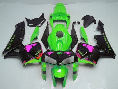 Pink Splatter on Green 05-06 CBR600RR Motorcycle Fairing