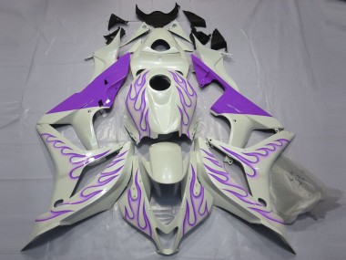 Purple Flame on White 07-08 CBR600RR Motorcycle Fairing