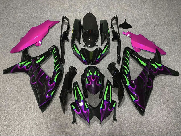 Purple and Green Flame 08-10 GSXR 600-750 Motorcycle Fairing Purple and Green Flame 08-10 GSXR 600-750 Motorcycle Fairing