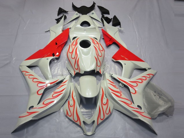 Red Flame on White 07-08 CBR600RR Motorcycle Fairing Red Flame on White 07-08 CBR600RR Motorcycle Fairing