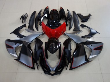 Shiny Grey / Black with Red 11-24 GSXR 600-750 Motorcycle Fairing
