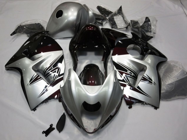 Silver and Dark Red 97-07 GSXR 1300 Hayabusa Motorcycle Fairing