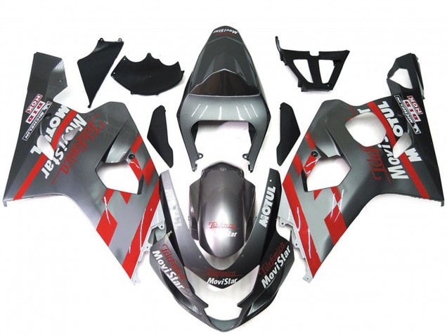 Silver and Red MoviStar 04-05 GSXR 600-750 Motorcycle Fairing Silver and Red MoviStar 04-05 GSXR 600-750 Motorcycle Fairing