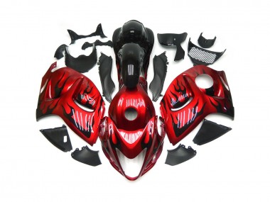 Vibrant Red with Black Flames 08-20 GSXR 1300 Hayabusa Motorcycle Fairing