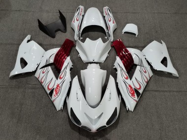 White Red Flame 06-11 ZX14R Motorcycle Fairing