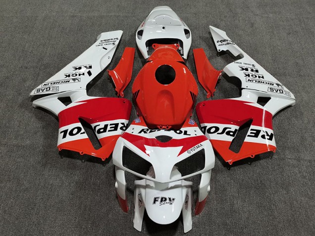 White Red and Orange Repsol 05-06 CBR600RR Motorcycle Fairing White Red and Orange Repsol 05-06 CBR600RR Motorcycle Fairing