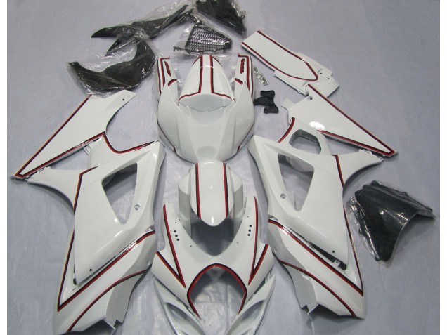 White with Red Pin Stripe 07-08 GSXR 1000 Motorcycle Fairing White with Red Pin Stripe 07-08 GSXR 1000 Motorcycle Fairing